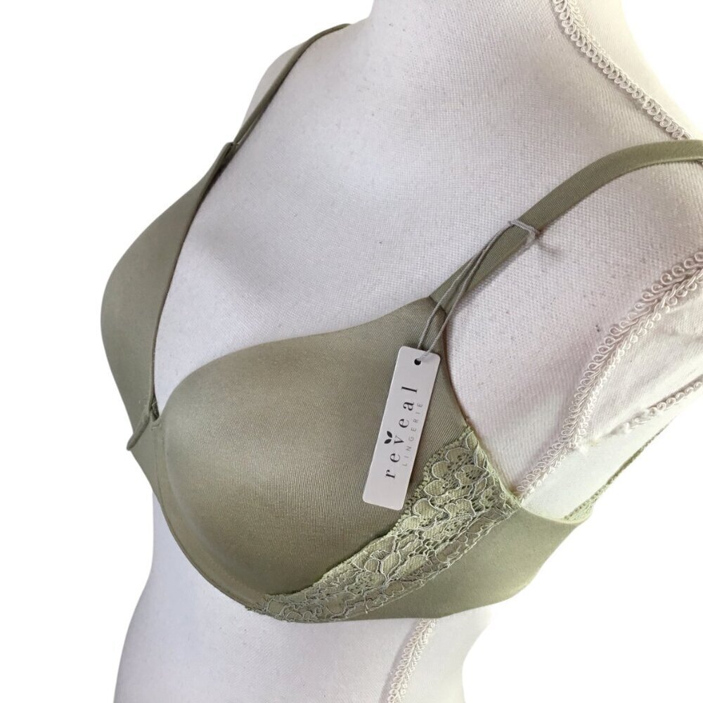 Reveal Lingerie Bra NWT 32D Sage Green Underwire Lace Accents RR0005
